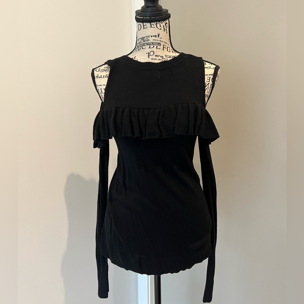 A New Day Cold Shoulder Ruffled Sweater